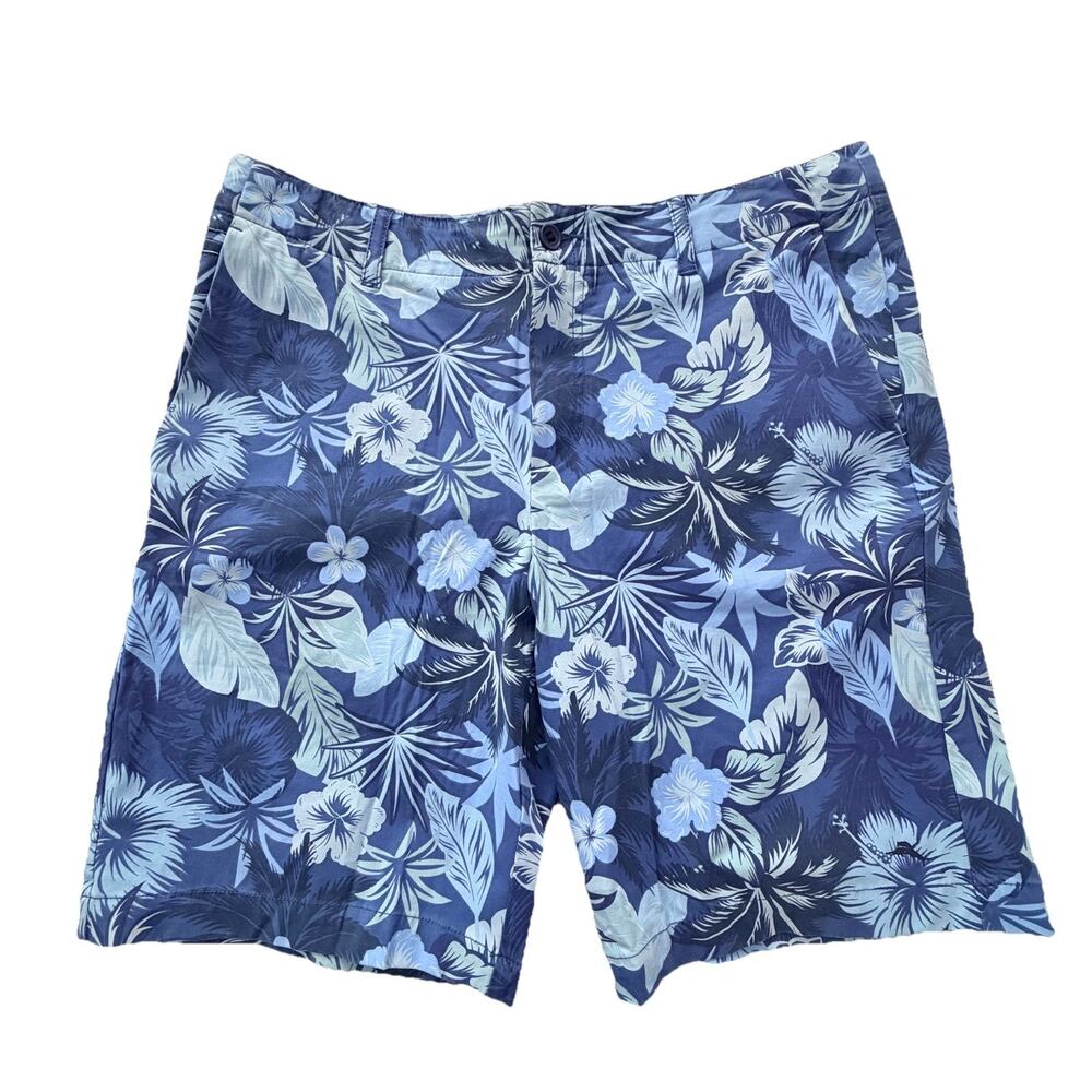 Tommy Bahama Mens Blue Tropical Print Shorts 36 EUC Preppy Coastal